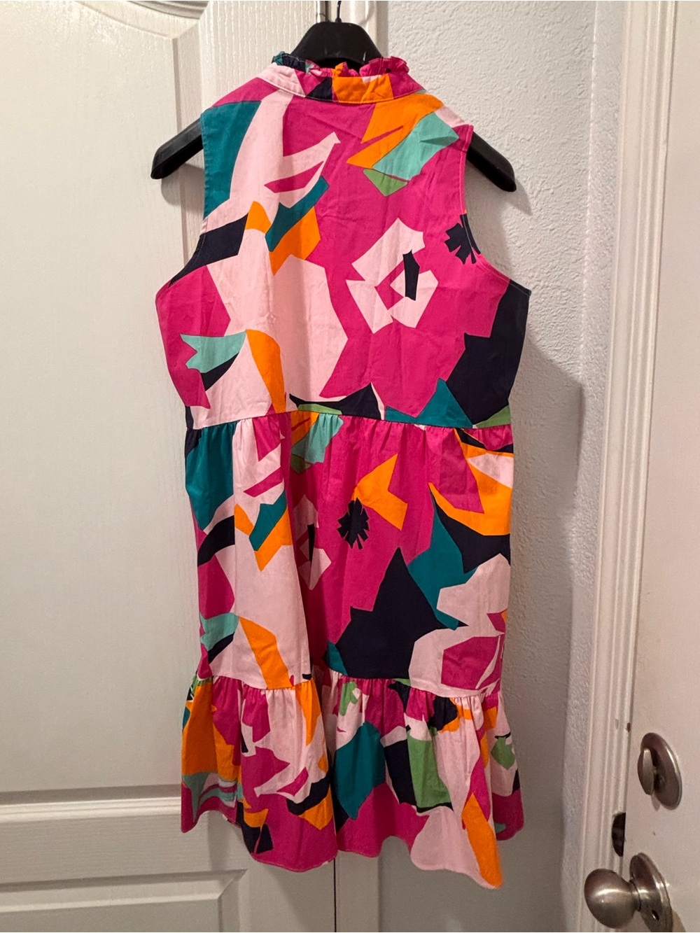 Abstract Pop Art Tiered Mini Dress | Bright Pink Orange Retro Resortcore Size PL - Picture 10 of 10